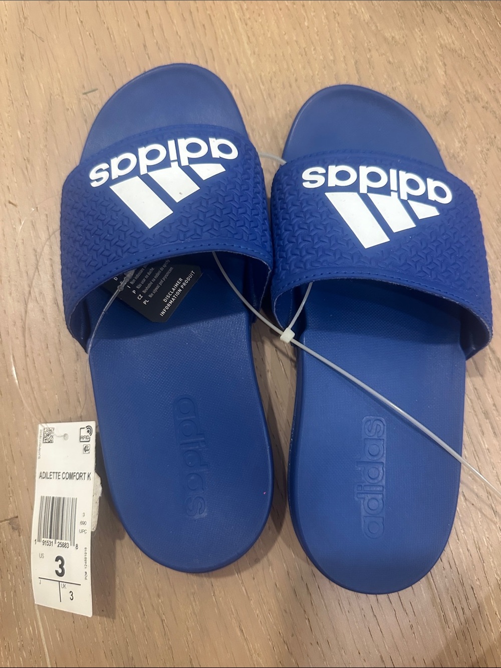 adidas Kids Adilette Slides in Royal Blue with White Logo